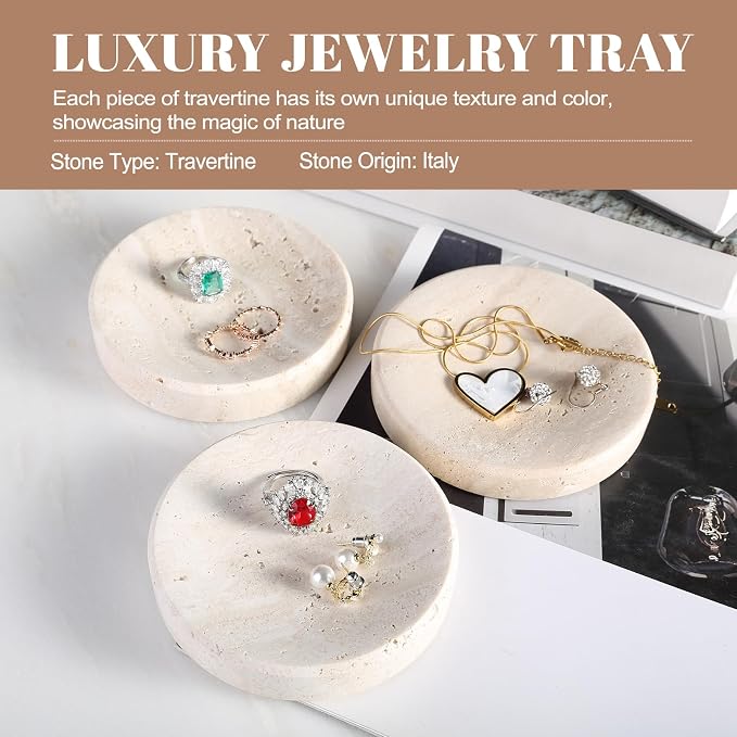 Koville Small Travertine Jewelry Dish, Natural Stone Decorative Dish, Aesthetic - Image 2