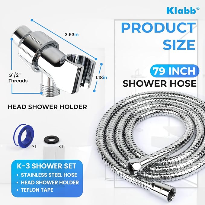 Klabb Adjustable Handheld Shower Head Holder and 79 Inch Hose, Premium ABS - Image 2