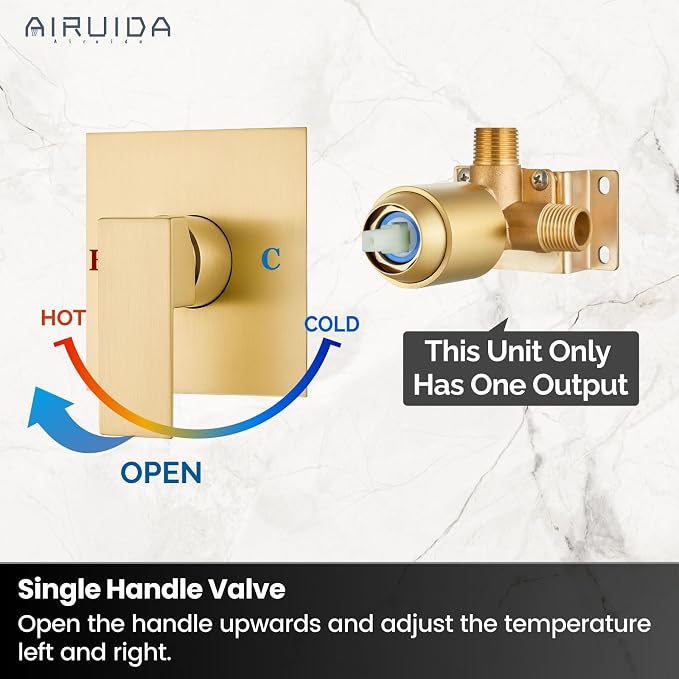 Airuida Square Single-Function Brass Faucet Shower Rough-in Valve Male Thread - Image 7