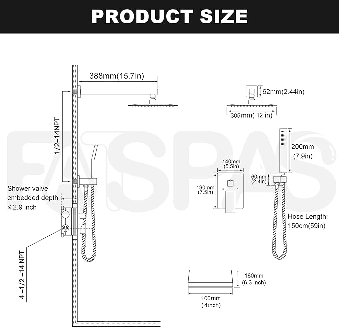 Shower System with Tub Spout, Wall Mounted Shower Faucet Set - Image 6