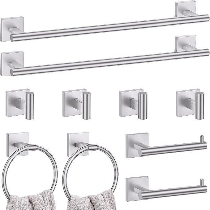 10 Pieces Bathroom Hardware Set Brushed Nickel Towel Bar Set Includes 23.6” by LairuierBathroomHardwareSet