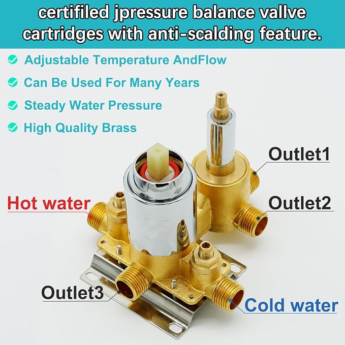 Solid Brass 3 Way Round Pressure Balancing Mixer Shower Valve Replacement Wall - Image 3