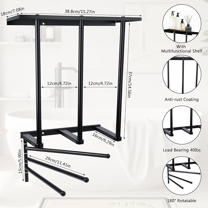 3-Tier Wall Mounted Towel Rack, Bathroom Storage Shelf - Image 2