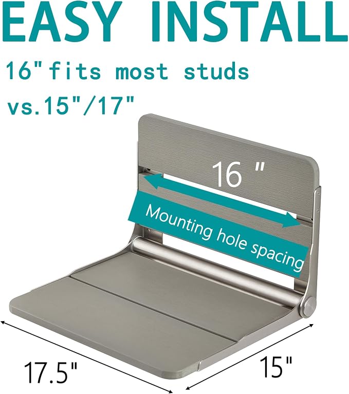 17.5'' Folding Shower Seat Wall Mounted, Foldable Waterproof Shower Bench - Image 7