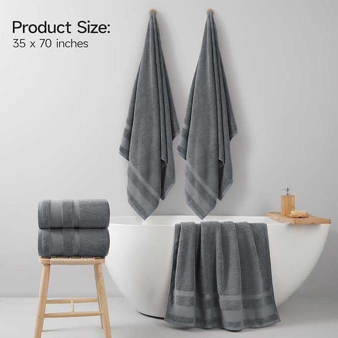 REDKISS 100% Cotton Bath Towels Set of 2, Extra Large Bath Sheets 35 X 70 Inches - Image 2