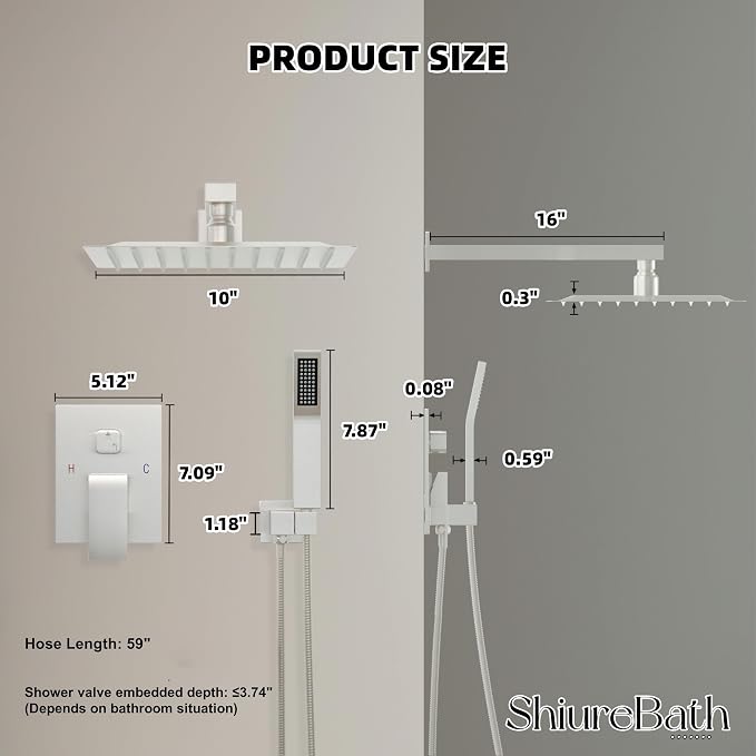 10 Inch Shower Faucet Set, Rainfall Shower System - Image 8