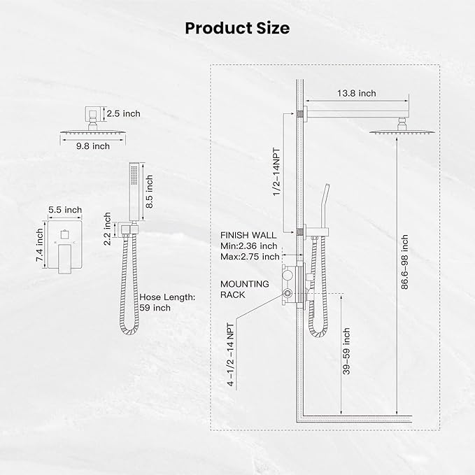 gotonovo Rainfall Bathroom Shower System Rain Shower Head and Handle Set Wall - Image 7