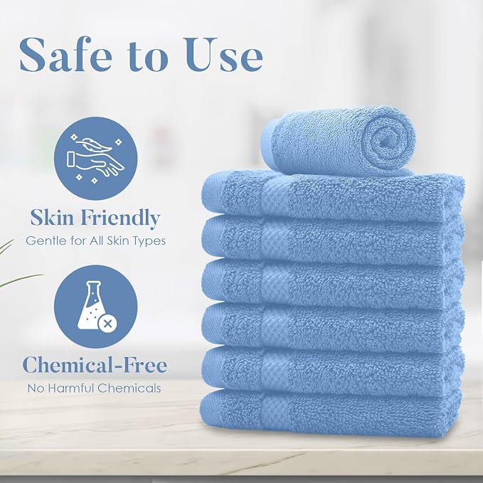 DAN RIVER 12-Pack Premium 100% Cotton Medium Blue Face Towels – Reusable Face - Image 8