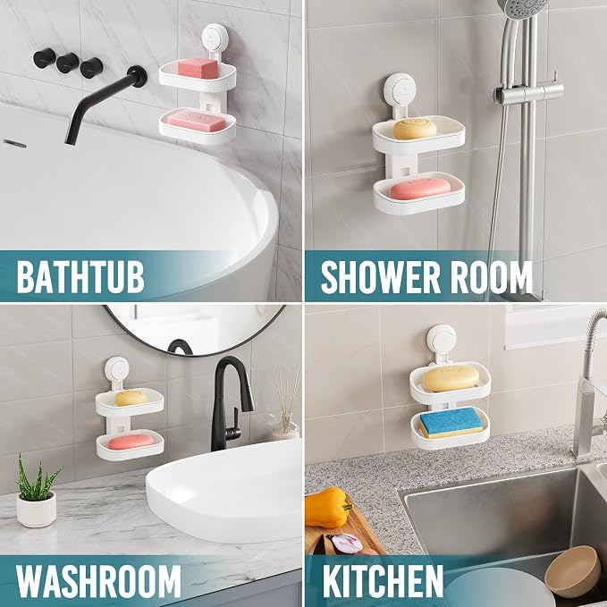 TAILI Double Layer Soap Dish Suction Cup Soap Holder, Strong Sponge Holder - Image 4