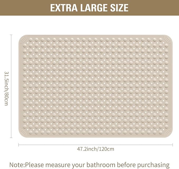 Yolife Extra Large TPE Shower Mat, 47.2" L x 31.5" W Anti Slip Bath Mat - Image 2