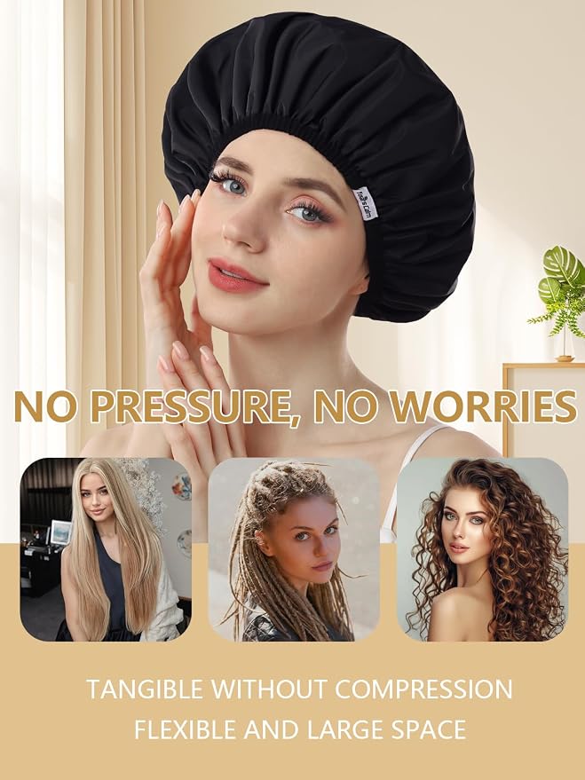 Years Calm Shower Caps For Women Reusable Waterproof，Pattern And Solid Color - Image 7