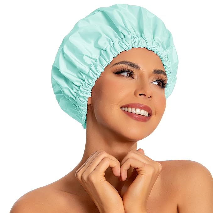 Reusable Shower Cap for Women, Large Waterproof Shower Essentials Bonnet by Edoneery