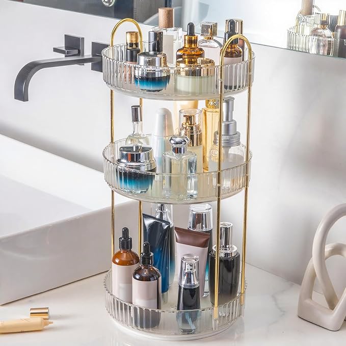 360° Rotating Makeup Organizer, Bathroom Make Up Spinning Holder Rack, Large by INVSSENEORGANIZERS