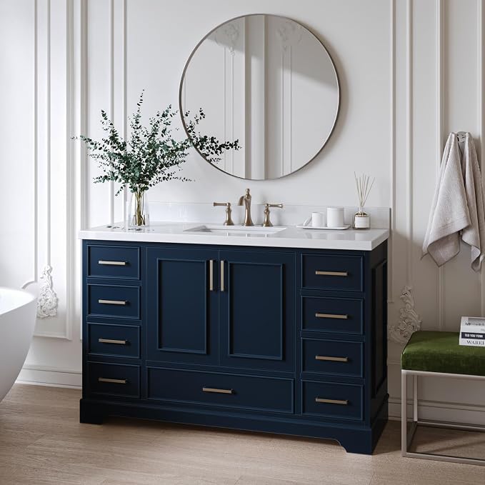 ARIEL Stafford 54" Midnight Blue Bathroom Vanity Base Cabinet, Single Sink - Image 2