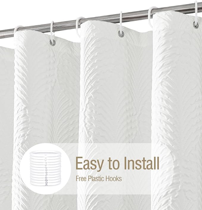 Gibelle Long Shower Curtain 72 x 78, Tall 3D Embossed Textured White Fabric - Image 2