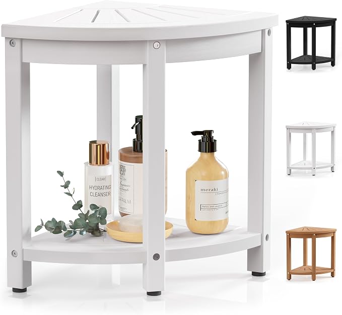 Waterproof Corner Shower Stool for Inside Shower, Poly Lumber Shower Bench Seat by BEKVEMLIVING