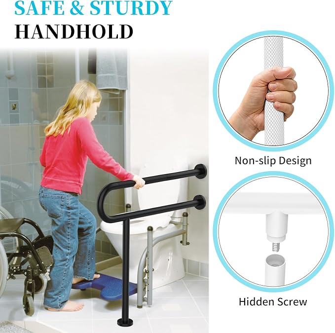 Toilet Support Rail 31.3X 31.5 Inch, Munzong Anti-Slip Black Handicap Grab Bar - Image 4