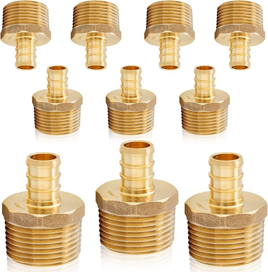 HeSun 10-Pack PEX Fittings, 1/2" PEX x 3/4" Male NPT, Brass Crimp Male Adapter by HeSun