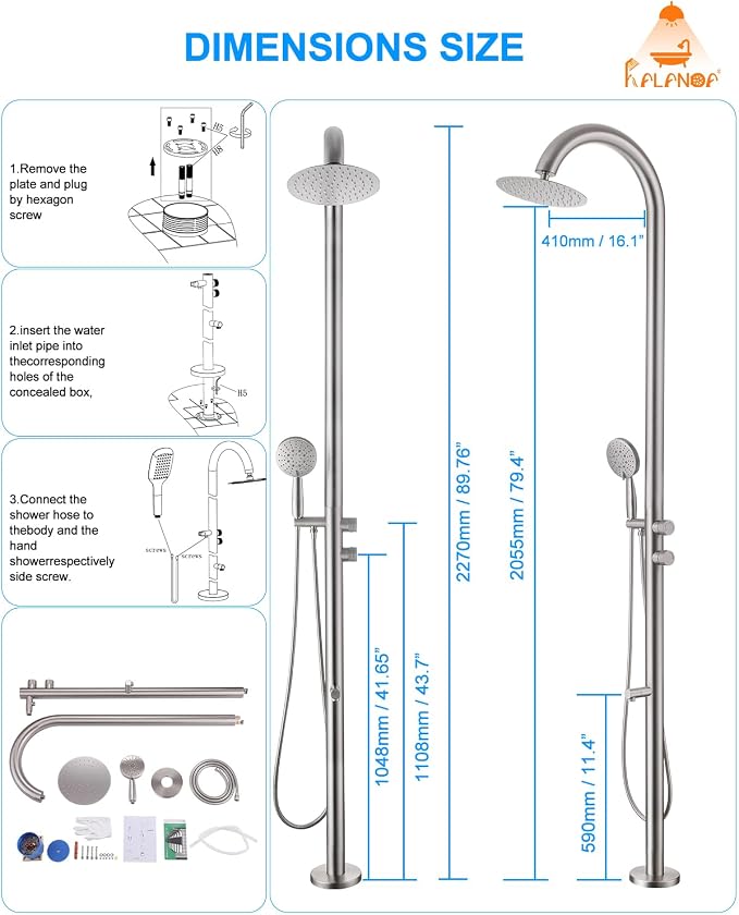 Free Standing Outdoor Shower Stainless Steel, 5-Function Nickel Shower Kit - Image 8