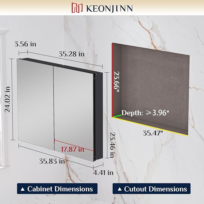 Keonjinn 36 x 24 Inch Black Medicine Cabinet, Bathroom Medicine Cabinet - Image 2