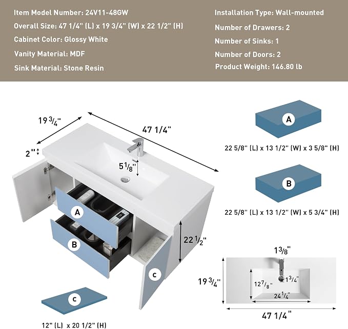 48" Floating Bathroom Vanity - Image 2
