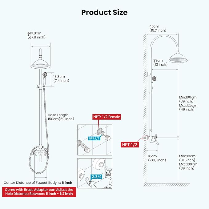 gotonovo Bathroom Classic Exposed Shower Faucet Wall Mount Shower System 8 Inch - Image 7