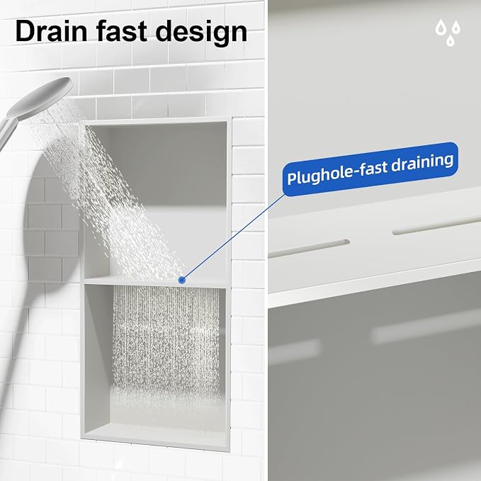 Bathbliss Shower Niche, No‑Tile Recessed Wall Niche, 11.18"x22.3" SUS304 - Image 5