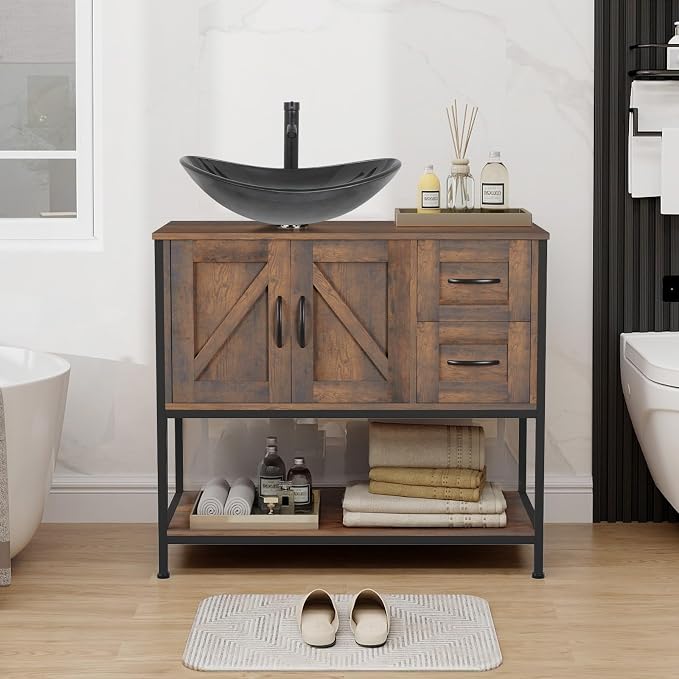 YOURLITE Bathroom Vanity, Rustic Brown Modern Wood Cabinet - Image 5