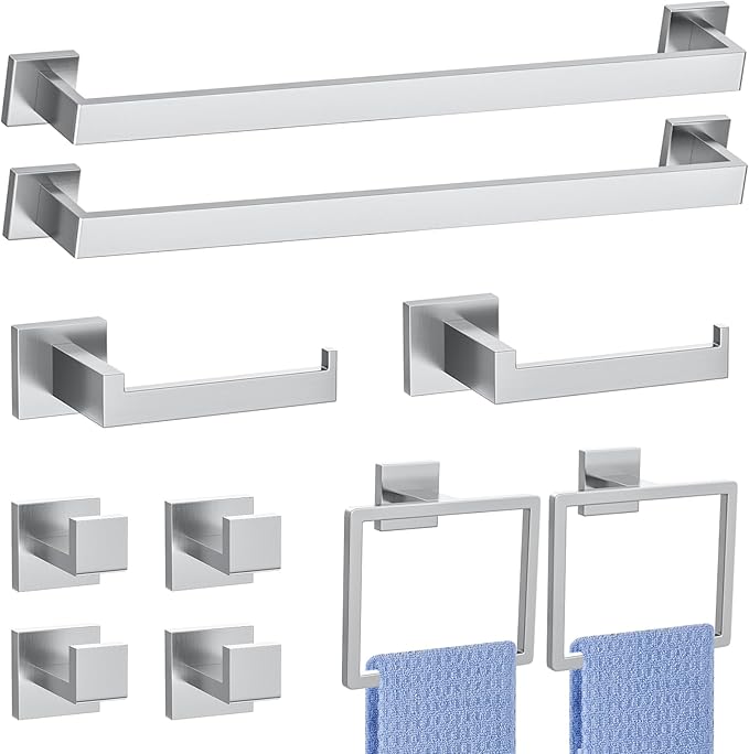 Brushed Nickel Bathroom Hardware Accessories Set 10-Piece Brushed Towel Bar Set by Woekme