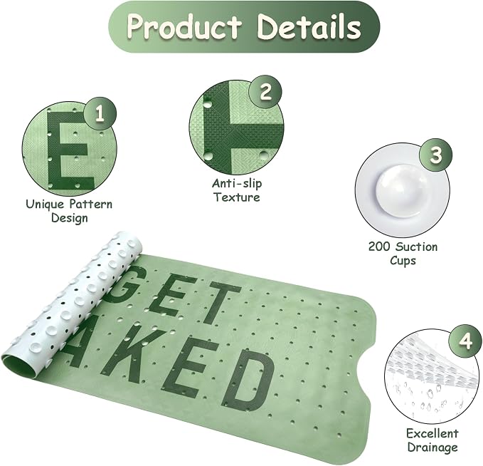 Bathtub Mat Non Slip, Get Naked Extra Long Bath tub Mat Shower Floor Mat - Image 3