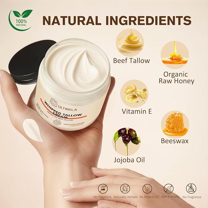 Beef Tallow for Skin, 100% Grass-Fed Whipped Tallow and Honey Balm for Body ＆ - Image 3
