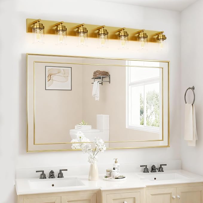 IZORRO Bathroom Vanity Light Fixture, 7-Light 51 Inch Gold Bathroom Light - Image 5