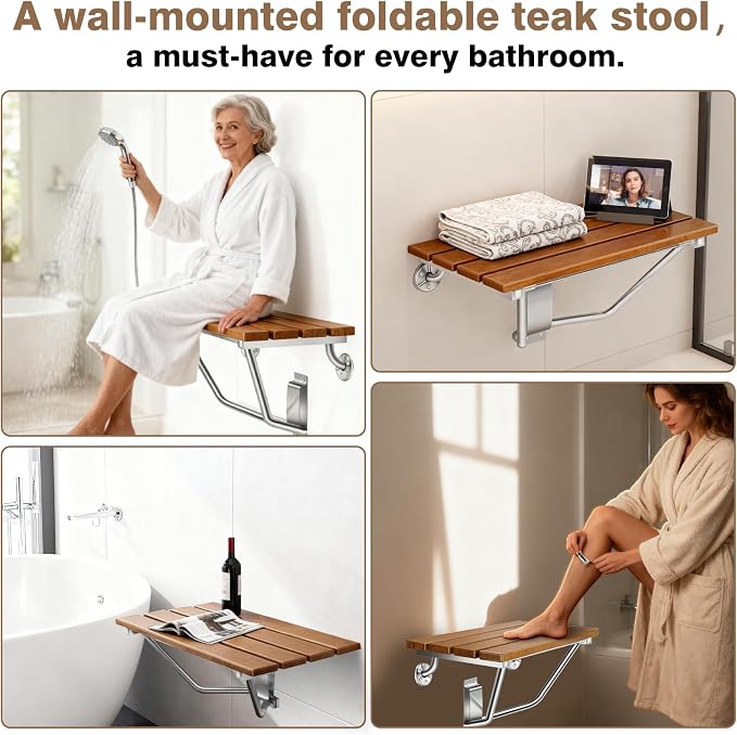 28'' Folding Shower Seat Wall Mounted, Folding Shower Bench - Image 7