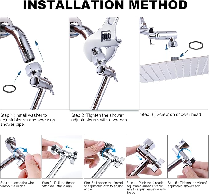 Heavy Duty Adjustable Shower Arm, Strong Load Support, No Sagging, Keeps Shower - Image 7