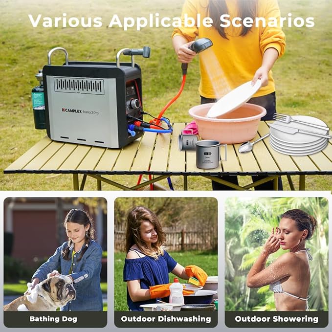 CAMPLUX Nano 3 Pro 1 lb Propane Portable Water Heater, Table Top Camp Water - Image 3