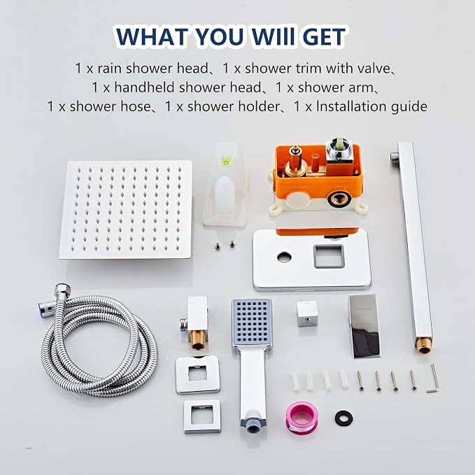 Bathroom Shower System 8 Inch Rain Shower Head and Handheld Wall Mounted - Image 2
