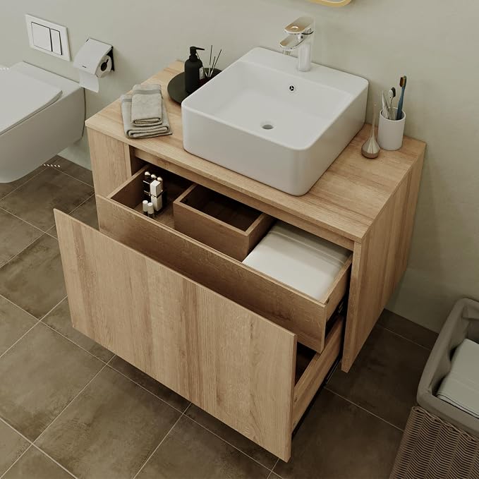 Bathroom Vanity, Natural Color Wall-Mounted Bathroom Vanity - Image 4