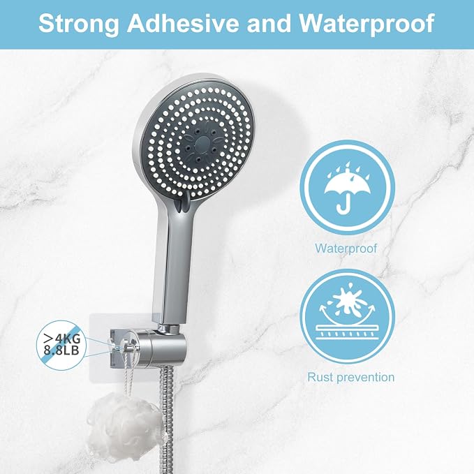 OFFO Shower Head Holder, Strong Adhesive Shower Hooks, 60° Adjustable - Image 2