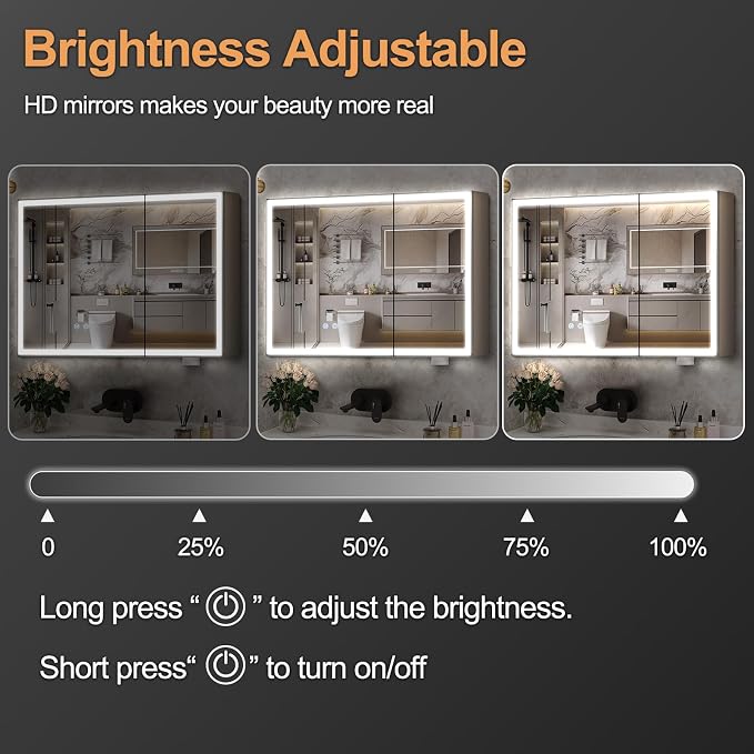35"x24" Medicine Cabinet with Lights, LED Lighted Medicine Cabinet with Mirror - Image 4