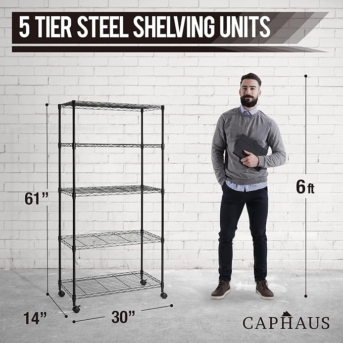 CAPHAUS 3/4/5-Tier Adjustable Height Wire Shelving Unit, Wire Rack Shelving - Image 3