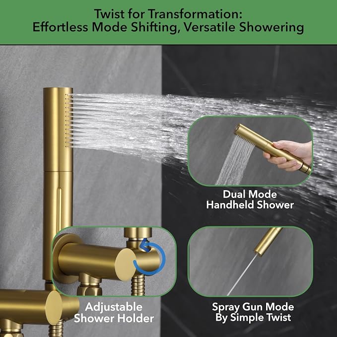 VANFOXLE Thermostatic Shower Faucet Set Brushed Gold Shower System, Push Button - Image 4