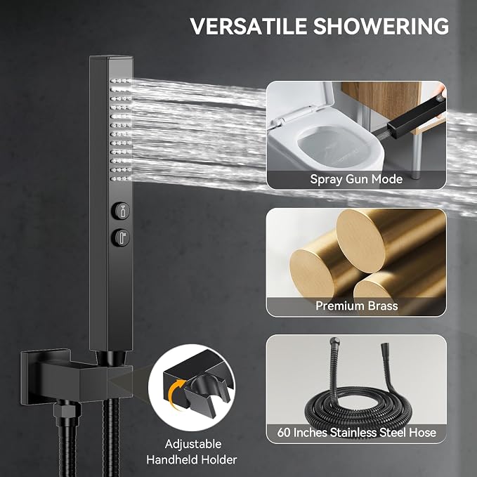 Shower System with Body Jets, Bostingner Four Modes Shower Faucet 12+6" Rain - Image 5