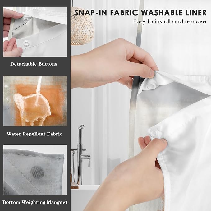 No Hook Grey Beige Orange Painting Shower Curtain - Image 4