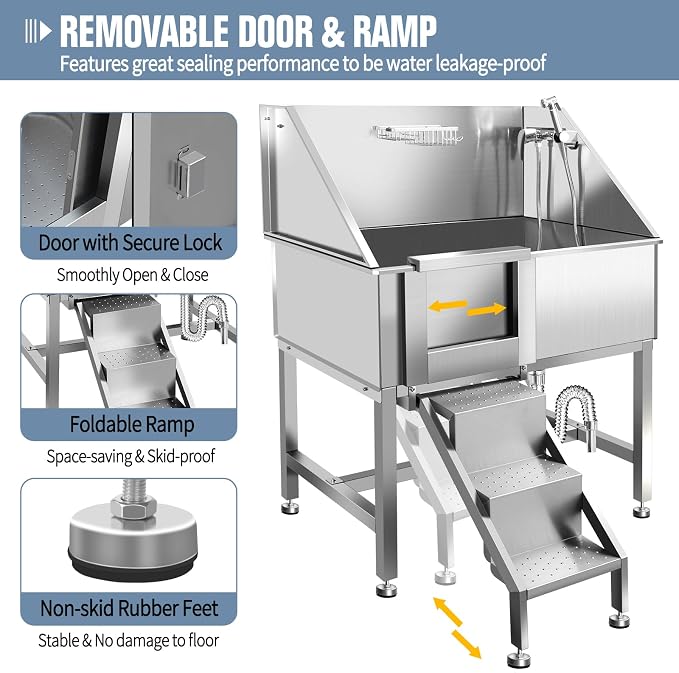38" Pet Dog Bathing Station W/Ramp, Professional Stainless Steel Dog Grooming - Image 3