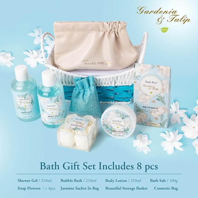Christmas Gifts for Women, Spa Gift Baskets for Ladies 8pcs Gardenia Tulip Bath - Image 4