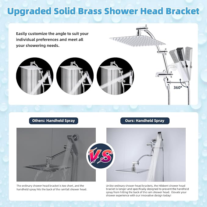 Hibbent All Metal CUPC Certified 10'' Rain Shower Head, Dual Shower Head Combo - Image 3