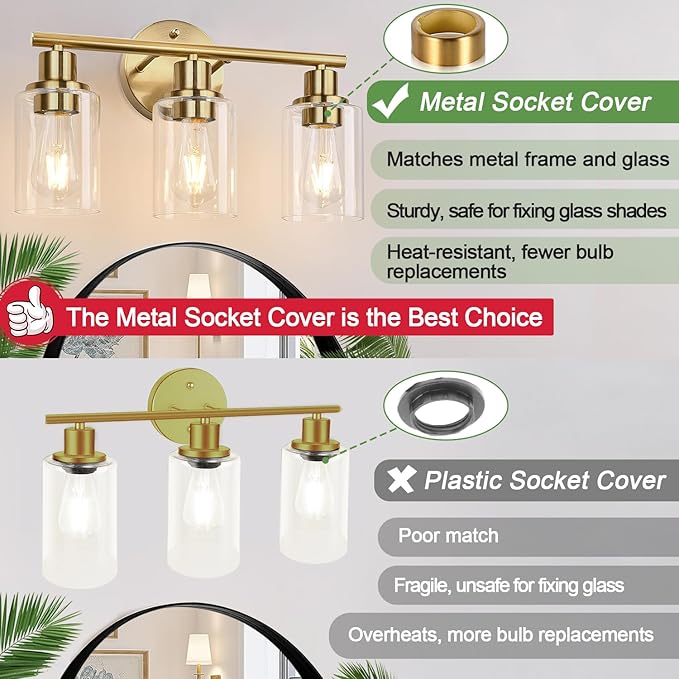 3-Light Gold Bathroom Light Fixtures, Modern Bathroom Vanity Light - Image 5