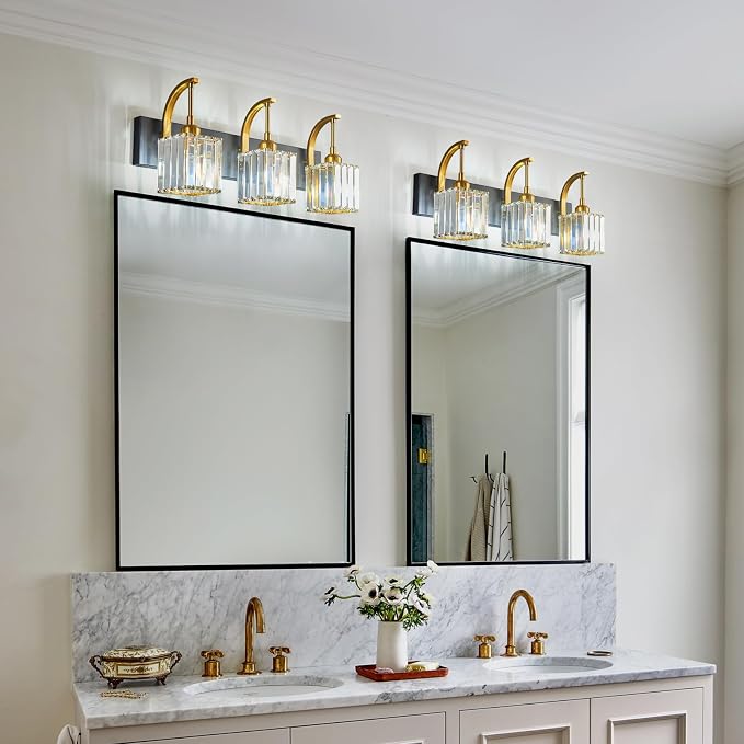 Crystal Vanity Lights 3-Light Black Gold Bathroom Vanity Lights Modern Crystal - Image 7