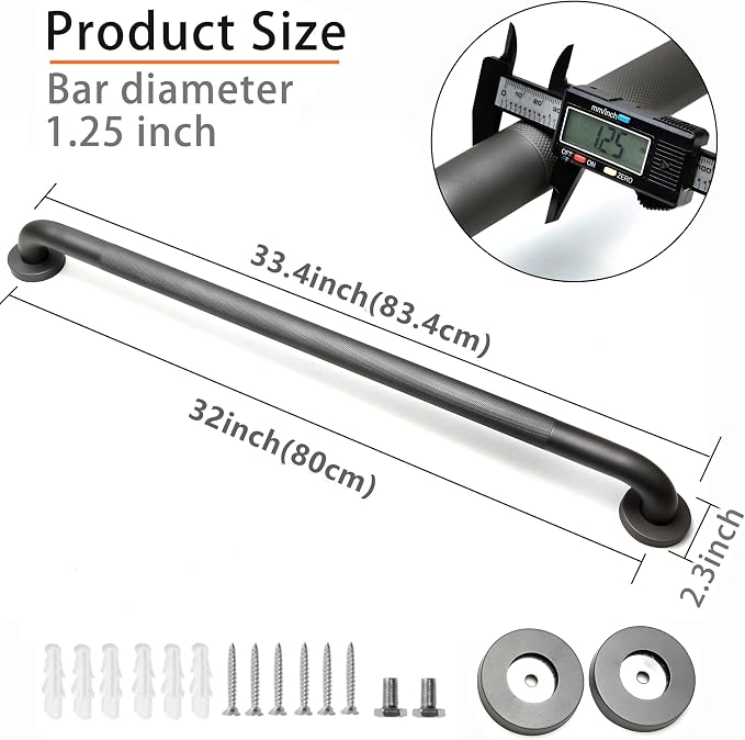 Shower Grab Bar, 2 Pack 32 Inch Gray Bathroom Grab Bar, 1.25" Diameter 304 - Image 2