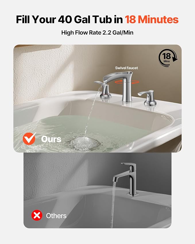 VEVOR Roman Tub Faucet, 3 Hole Waterfall Bathtub Faucet, Zinc Alloy Bath Tubs - Image 2